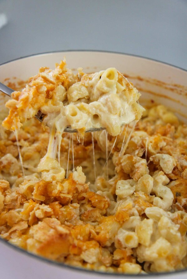 A spoonful of spicy mac and cheese.