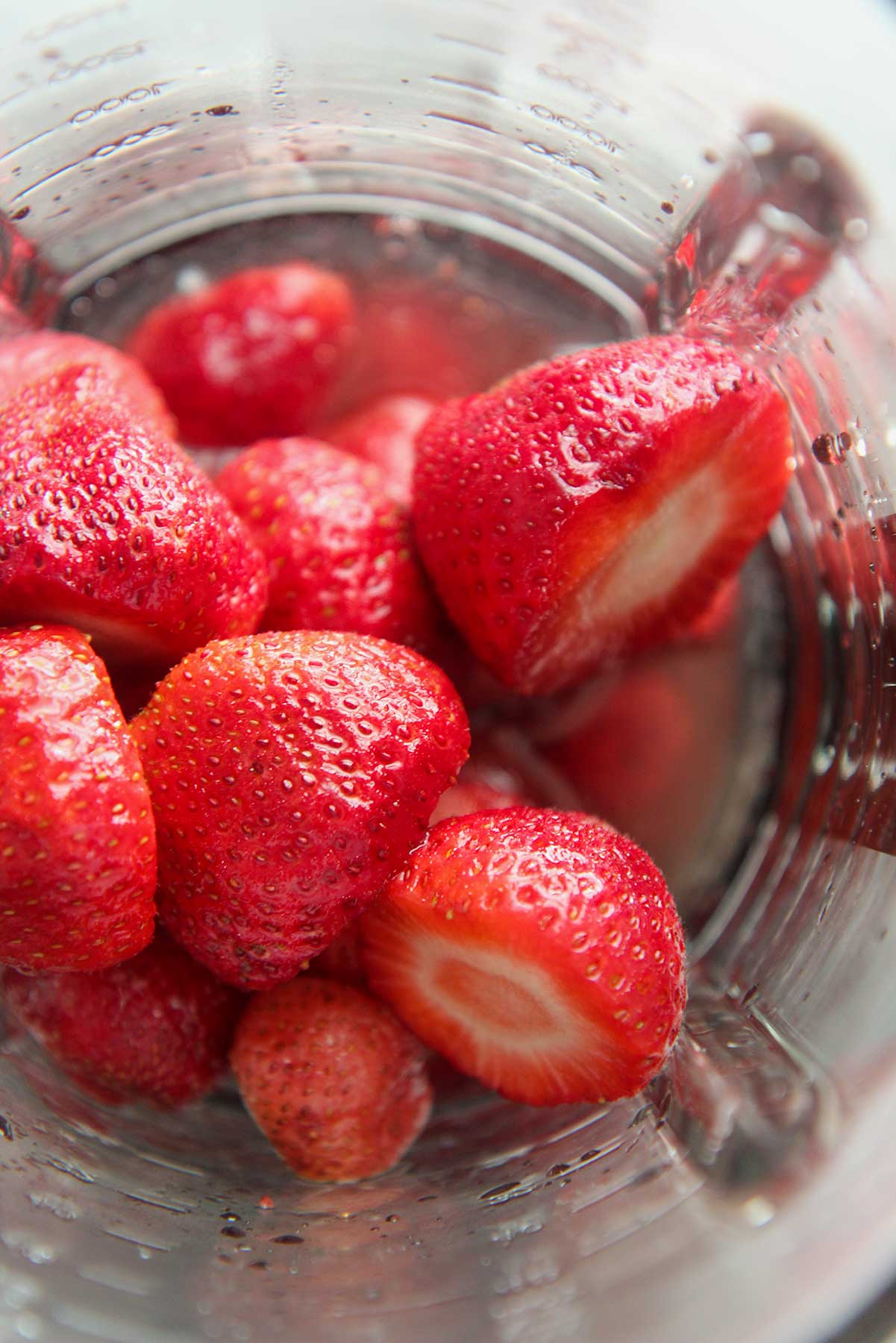 strawberries in a blender. 