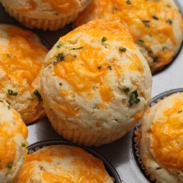 cheddar cheese and chive muffins up close.