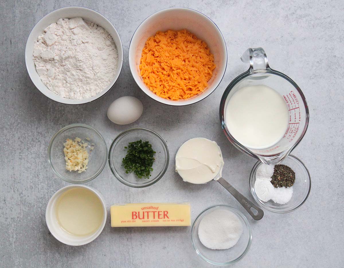 ingredients for cheese muffins. 