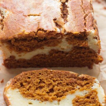 cream cheese pumpkin bread up close.