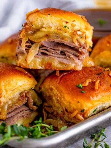 French dip sliders up close.