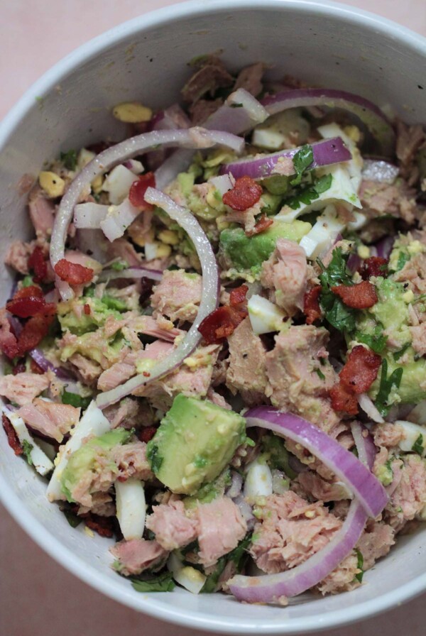 avocado tuna salad in a bowl.