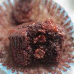 double chocolate banana muffin up close.