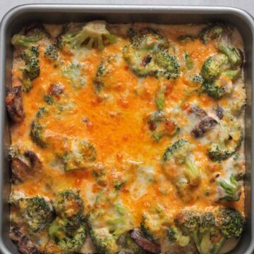 keto broccoli mushroom casserole up close.