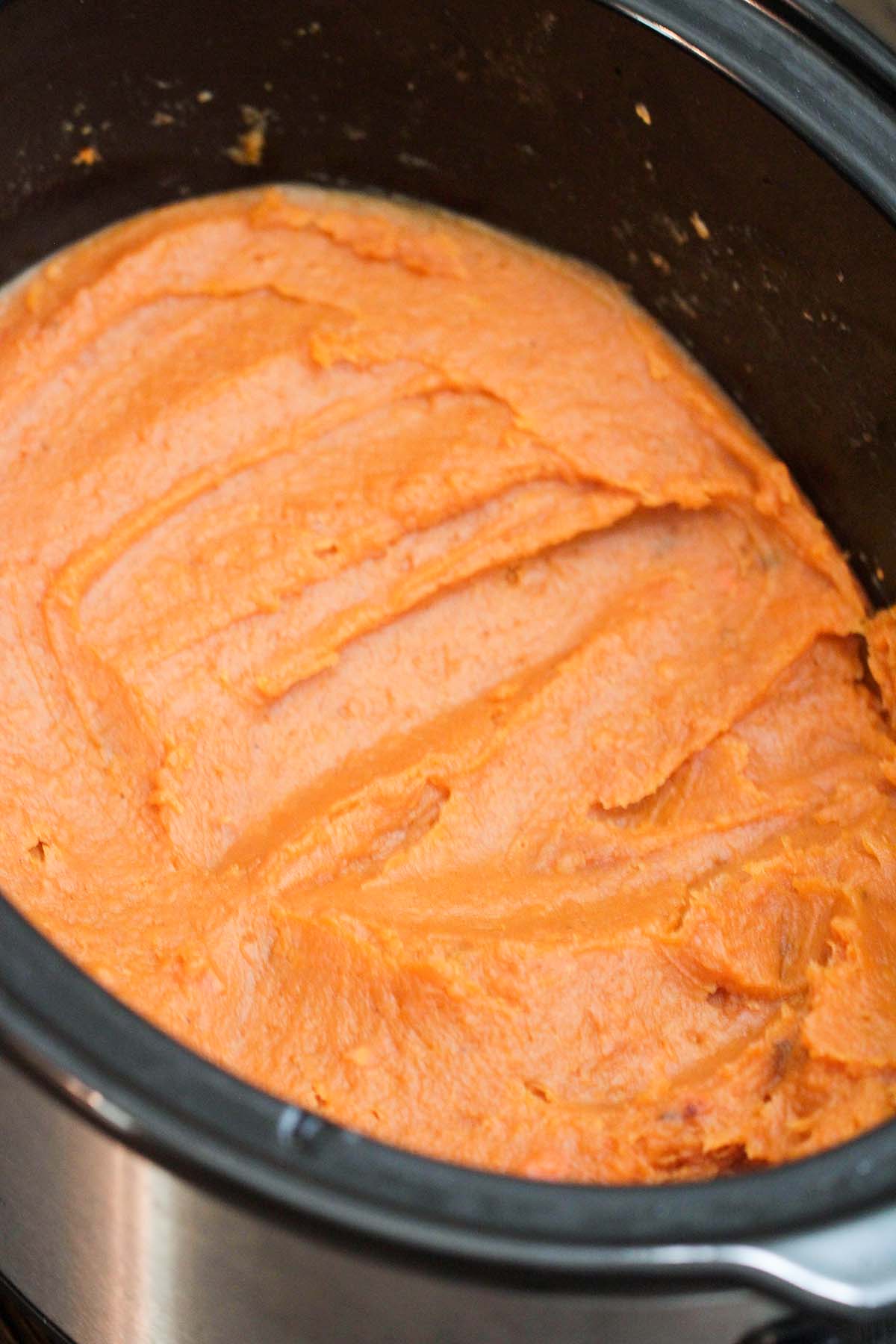 mashed sweet potatoes in the slow cooker. 