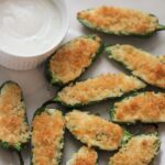 air fryer jalapeno poppers with a side of blue cheese dressing.