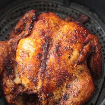 cooked whole chicken in the air fryer.