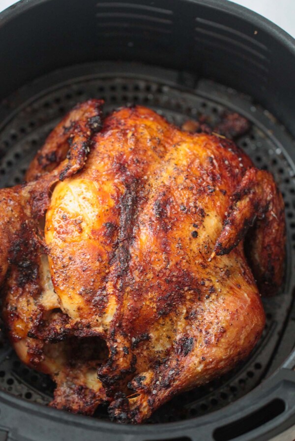 cooked whole chicken in the air fryer.