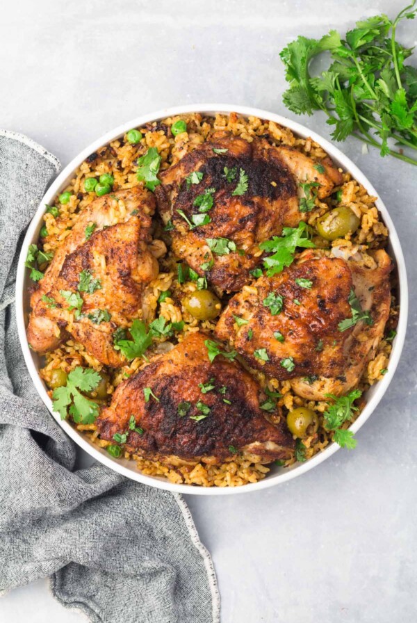 arroz con pollo in a bowl.