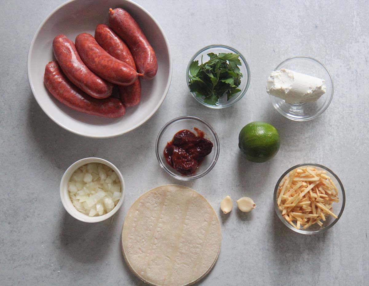 ingredients for chorizo tacos. 