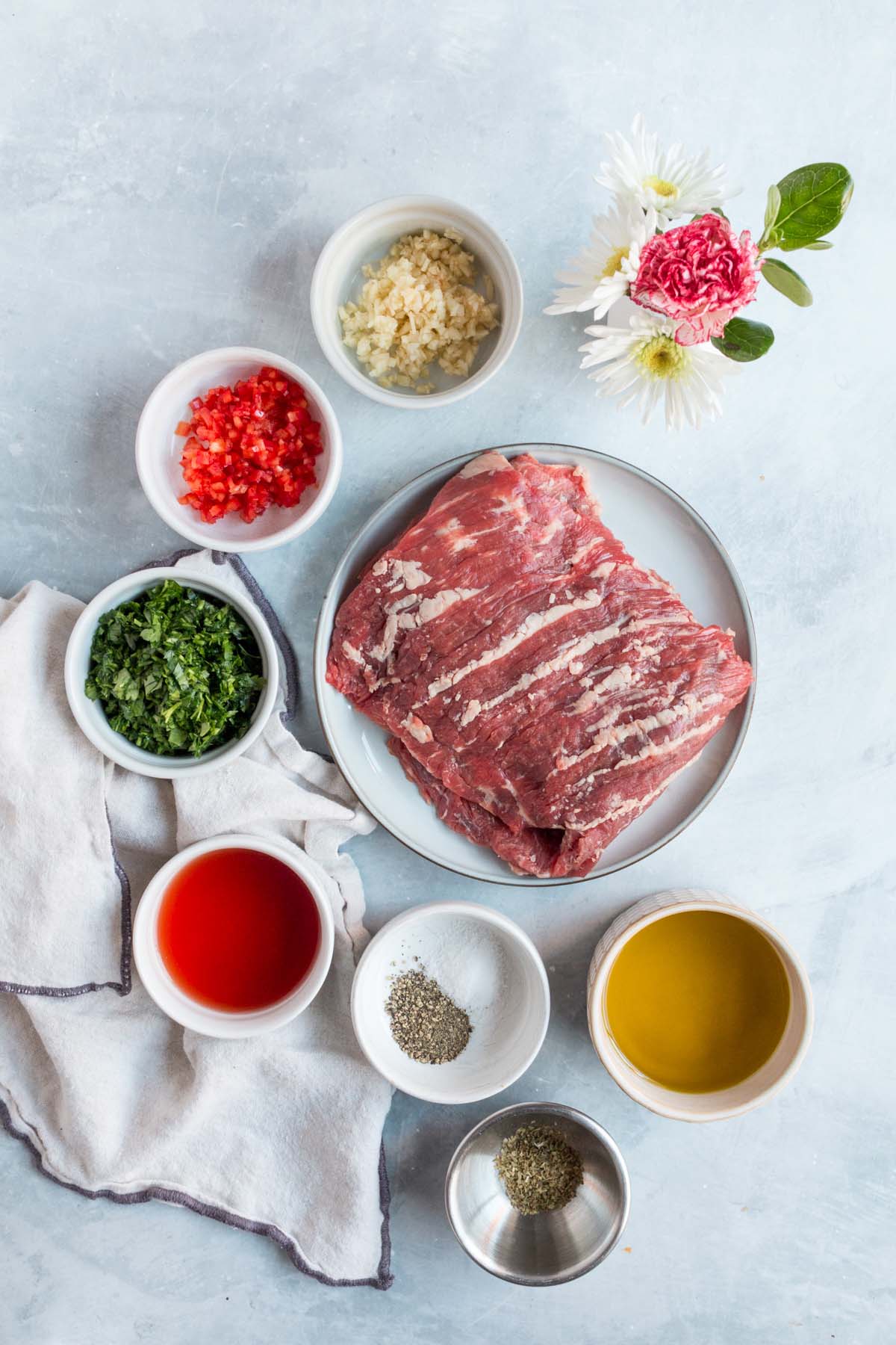 ingredients for churrasco and chimichurri sauce. 