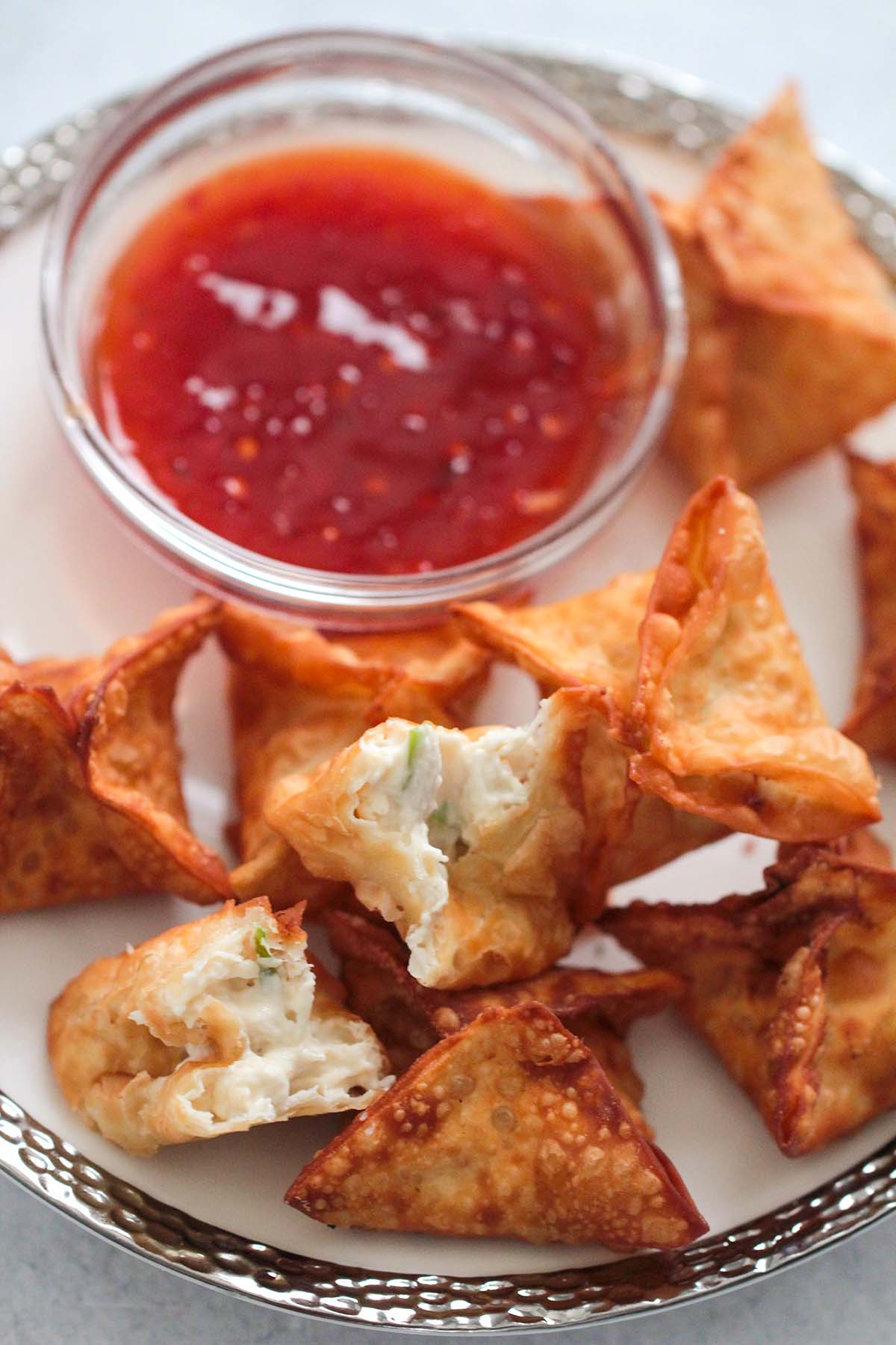 crab rangoons with sweet chili sauce on the side. 