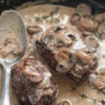 Creamy garlic filet mignon with mushrooms.