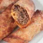 air fryer cheeseburger egg rolls up close.