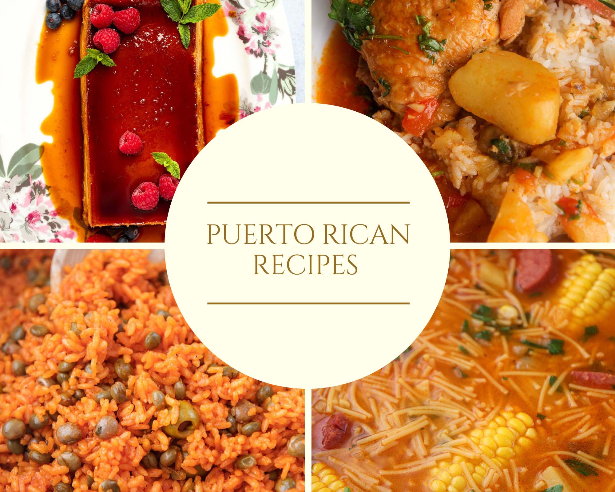 Best Puerto Rican recipes collage with four photos. 