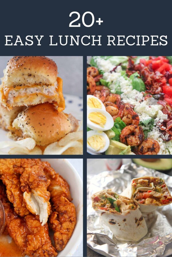 a collage with four lunch photos and font.