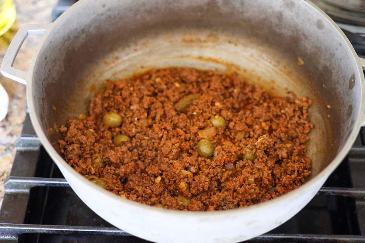 cooked picadillo in a pot. 