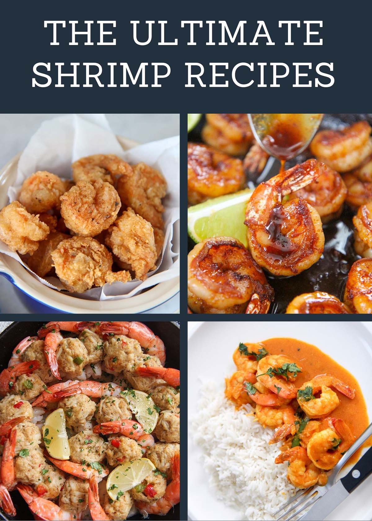 a group of shrimp recipes like fried and stuffed shrimp. 