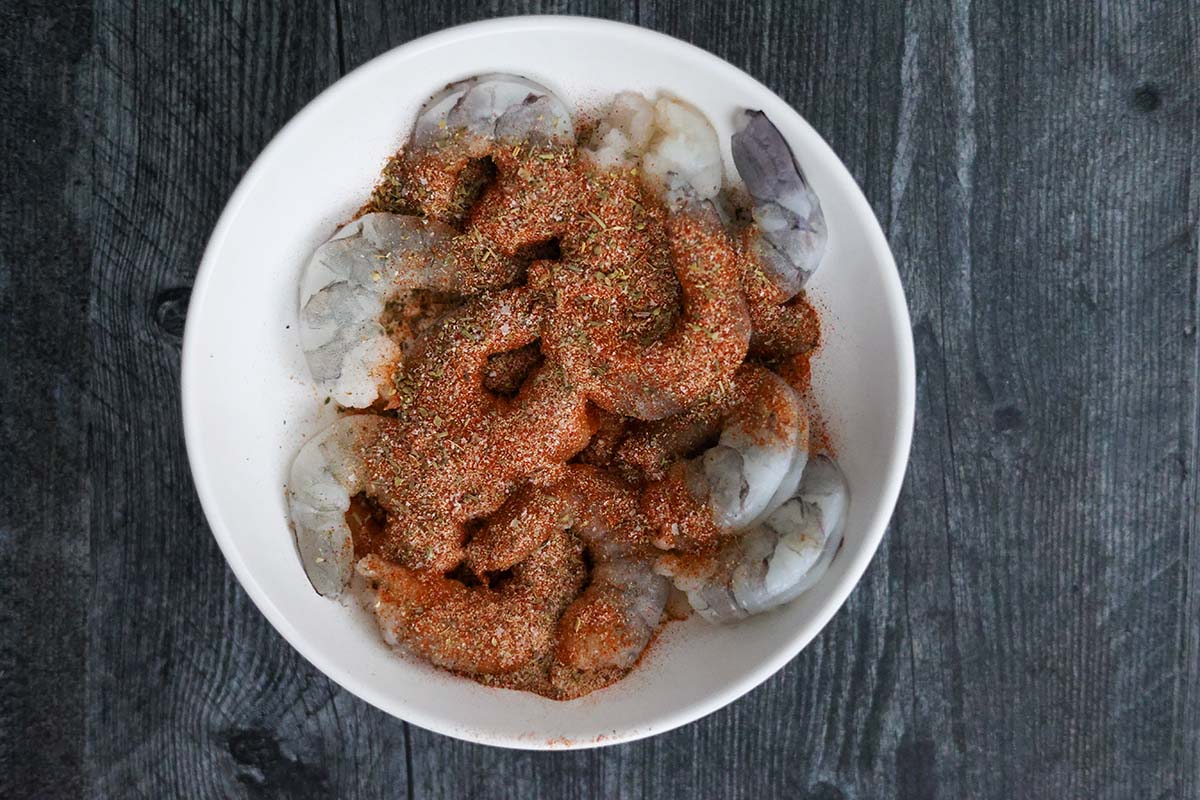 raw shrimp coated in spices. 