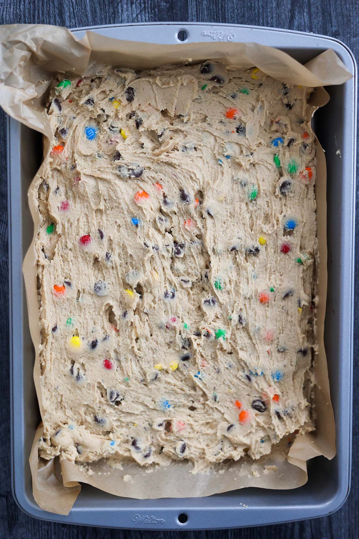 cookie dough in a 9x13 baking dish. 
