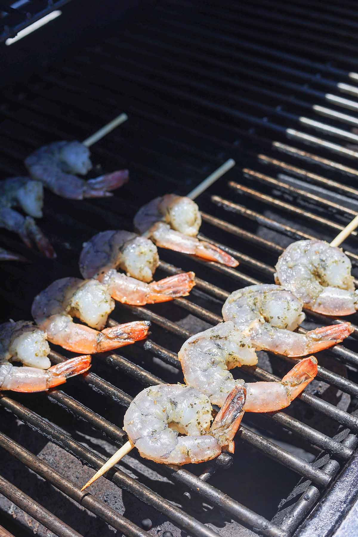 shrimp skewers on the grill. 