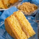 a slice of caramel cake with a fork on the side.