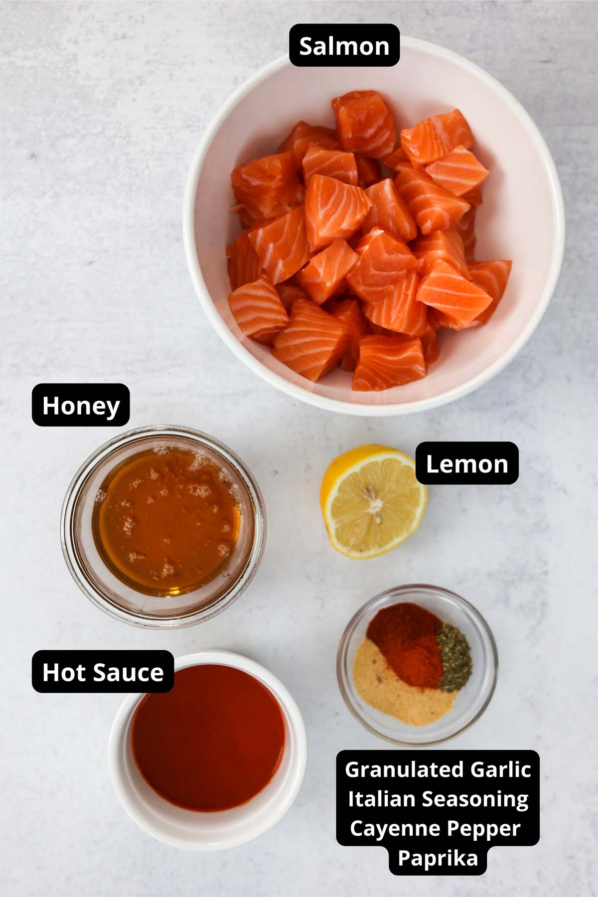 labeled and measured recipe ingredients. 