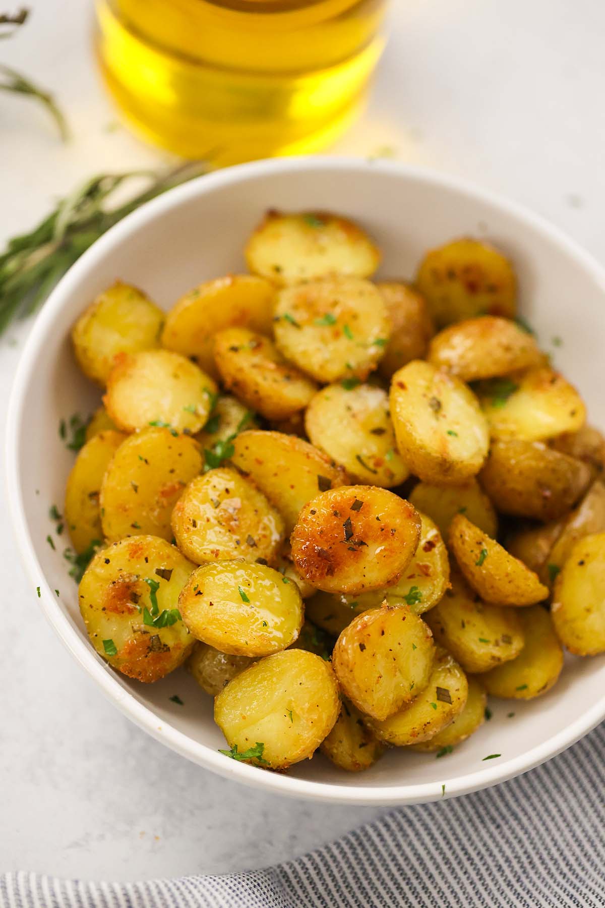 roasted baby potatoes in a bowl. 