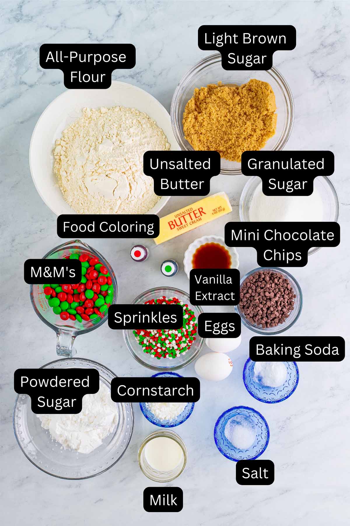 measured and labeled recipe ingredients. 