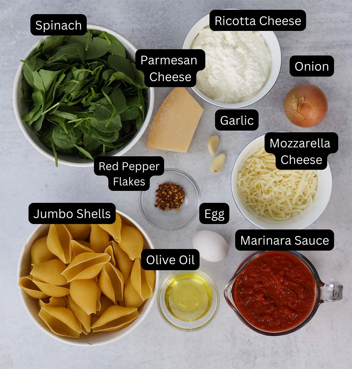 Measured and labeled recipe ingredients. 