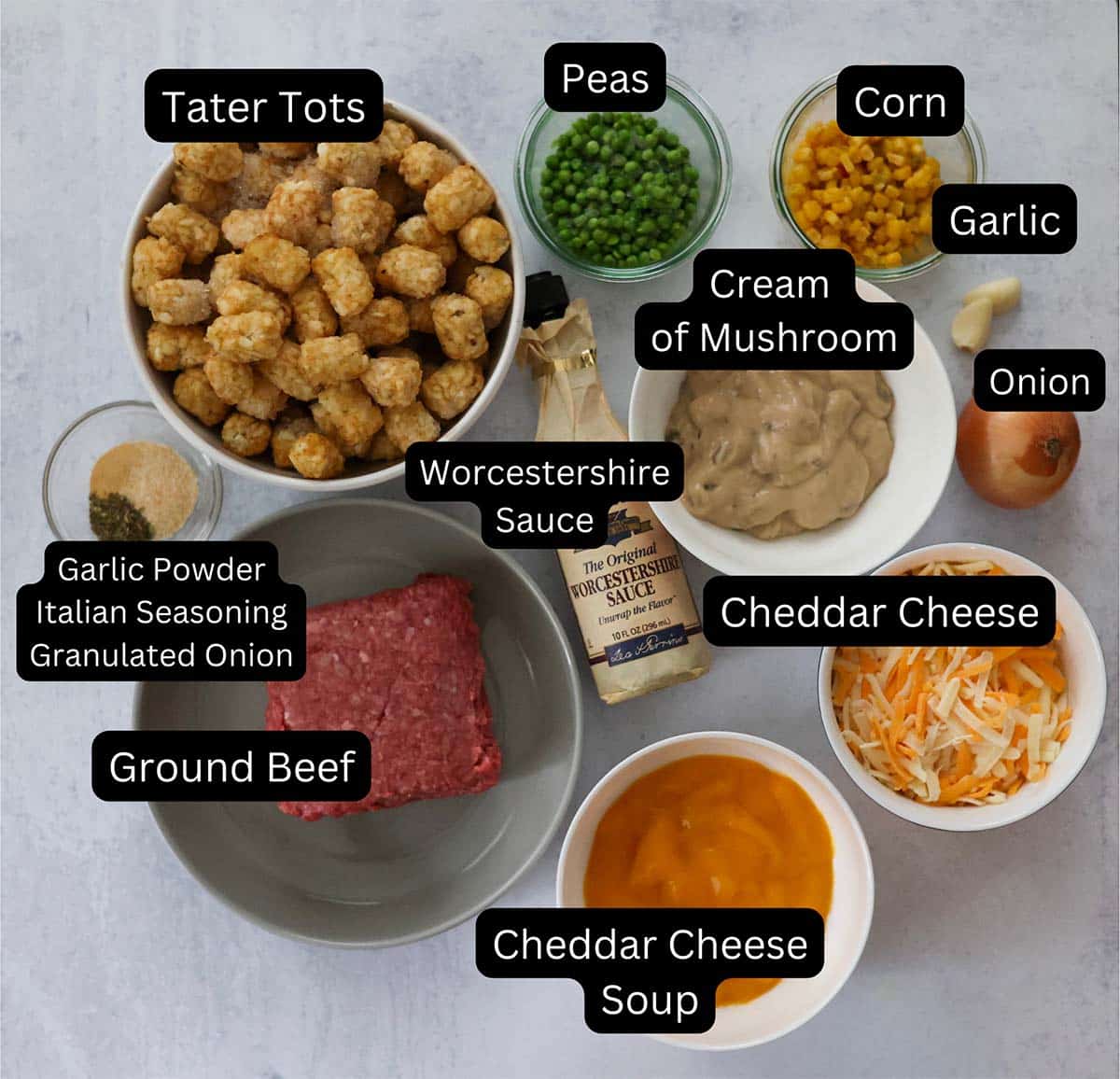 labeled recipe ingredients. 