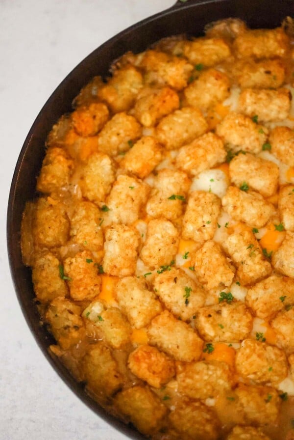 tater tot casserole up close.