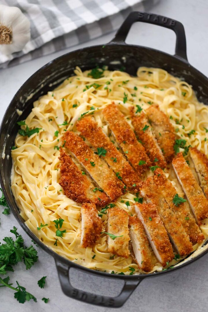Crispy Chicken Fettuccine Alfredo - Cooked by Julie