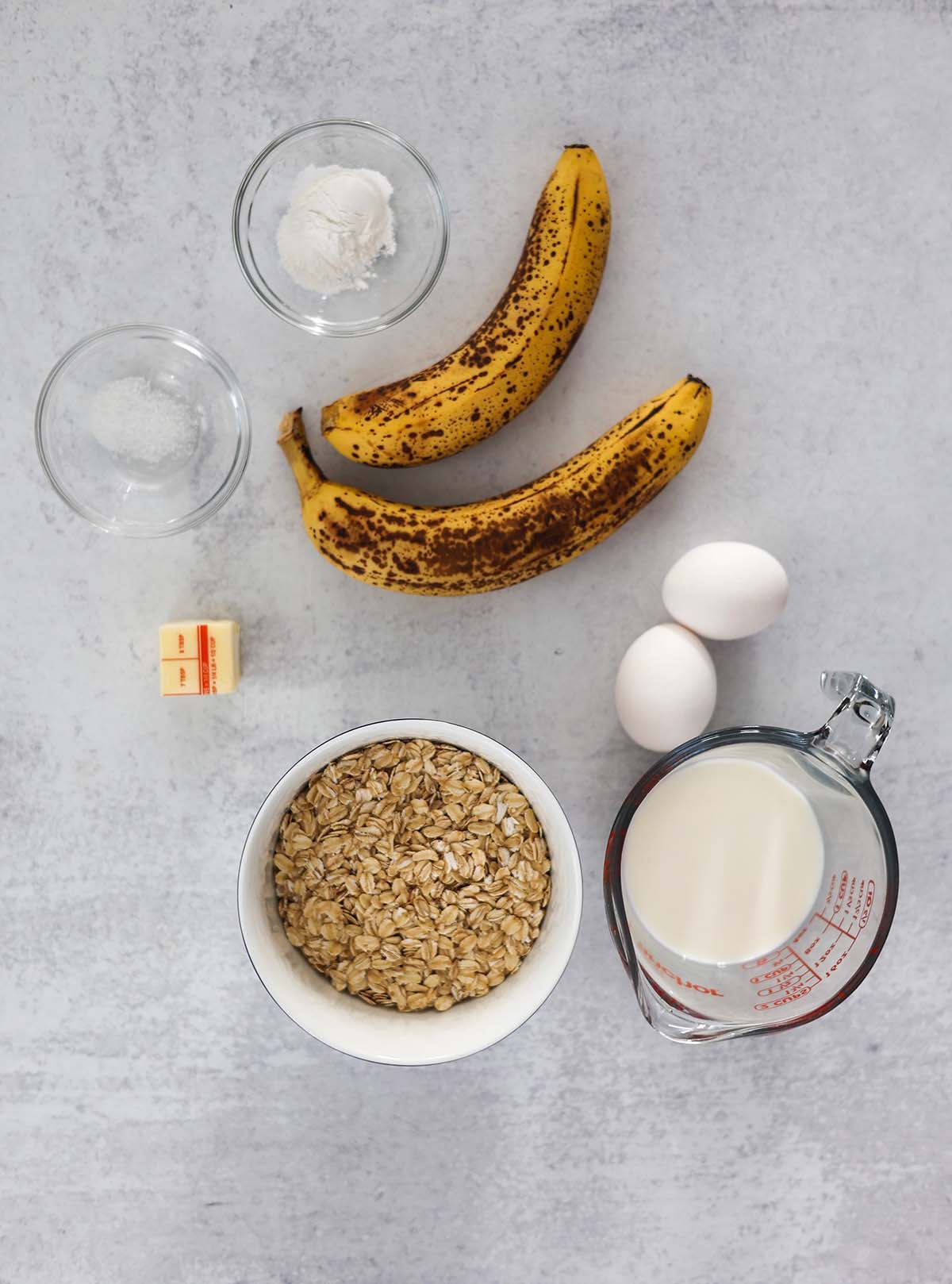 ingredients for banana oatmeal pancakes. 
