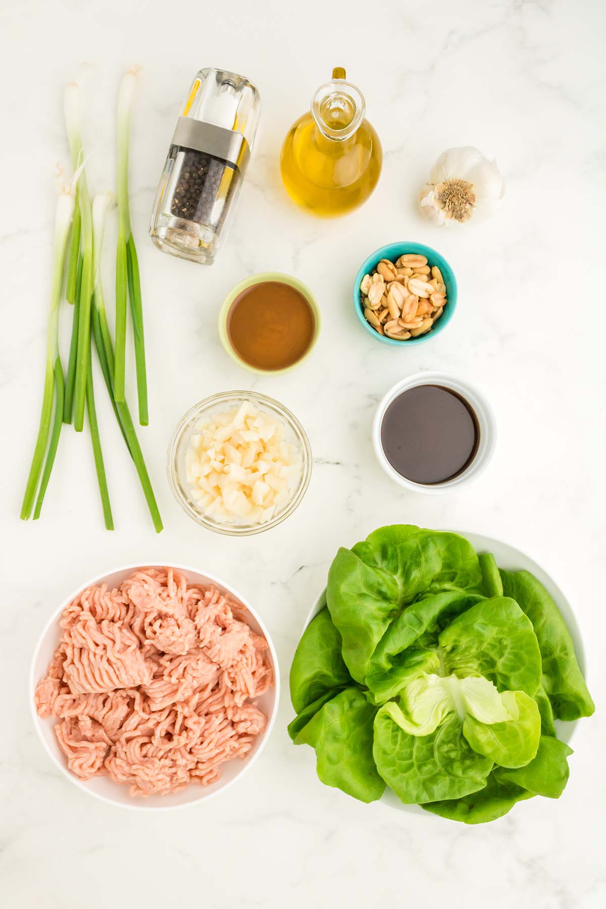Ingredients for chicken lettuce wraps. 