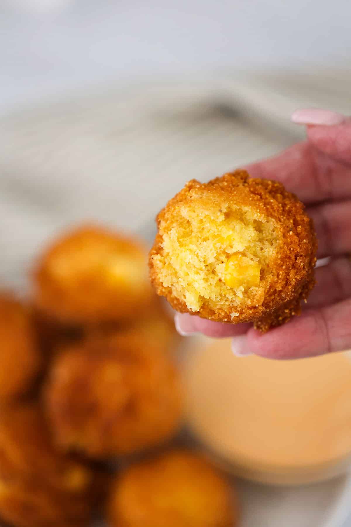 The inside of a hush puppy up close. 
