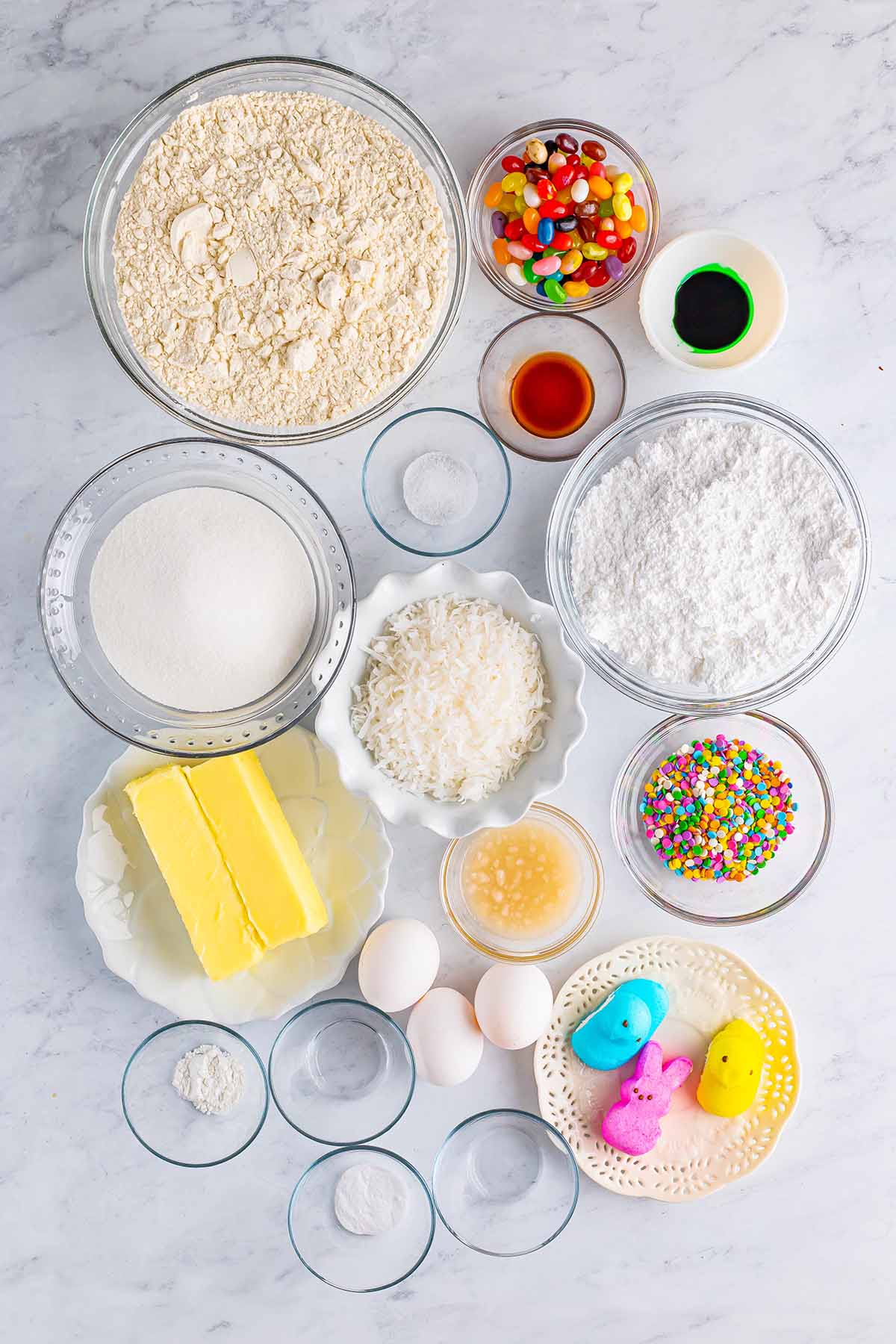 Ingredients for Easter sugar cookie bars. 