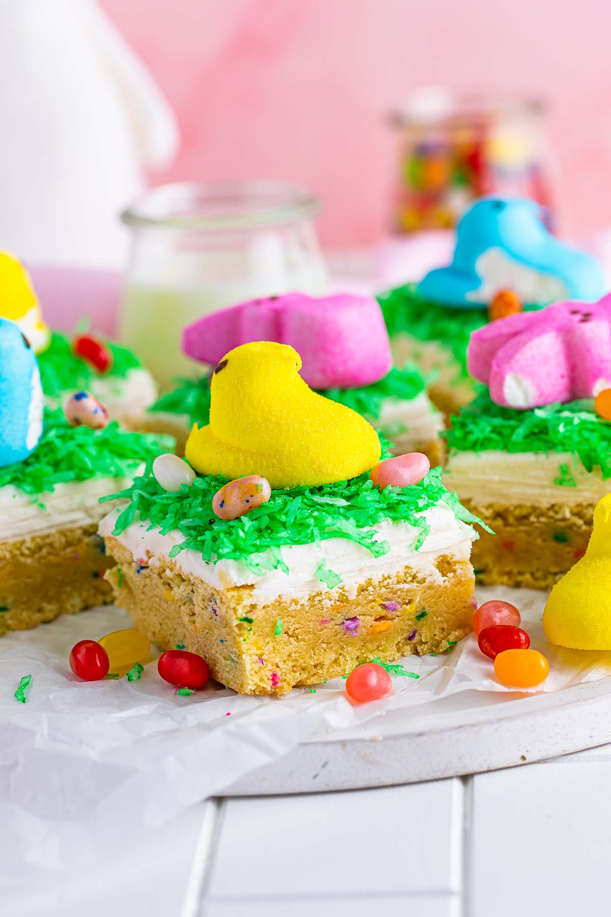 Easter sugar cookie bar up close. 