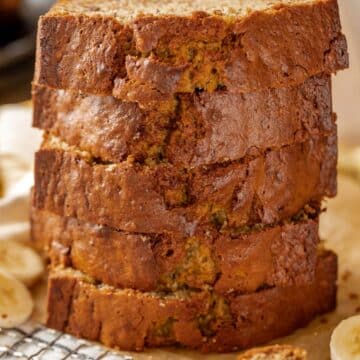 five thick slices of banana bread.