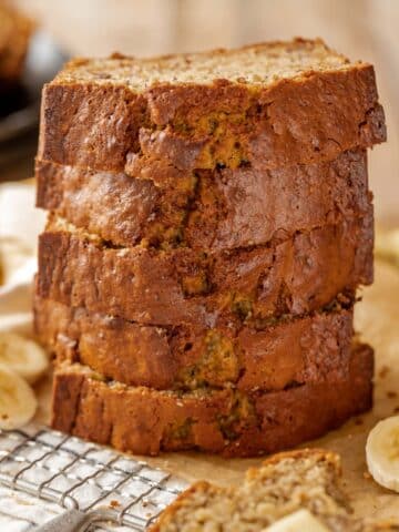 five thick slices of banana bread.