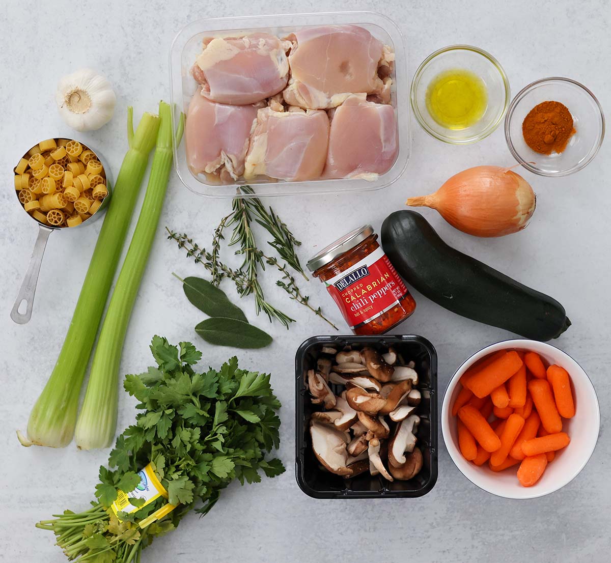 ingredients to make spicy chicken noodle soup. 