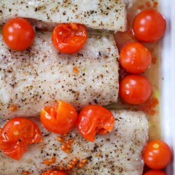 baked mahi mahi with tomatoes.