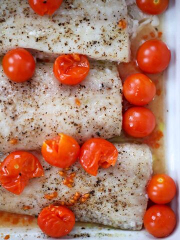 baked mahi mahi with tomatoes.