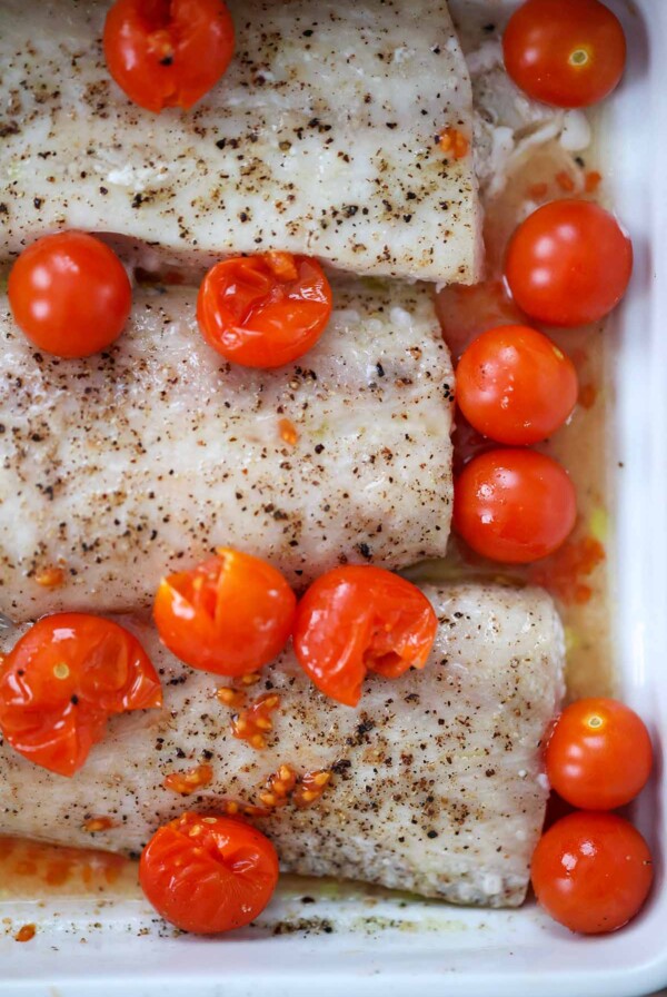 baked mahi mahi with tomatoes.
