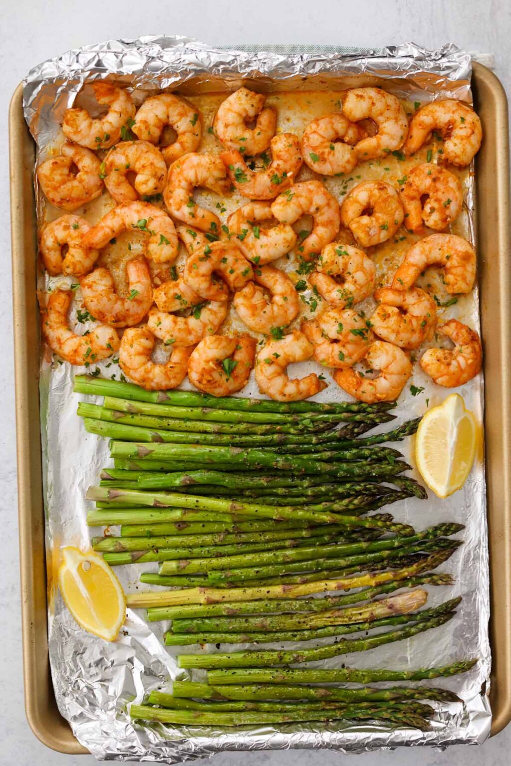 Baked shrimp and asparagus cooked by julie