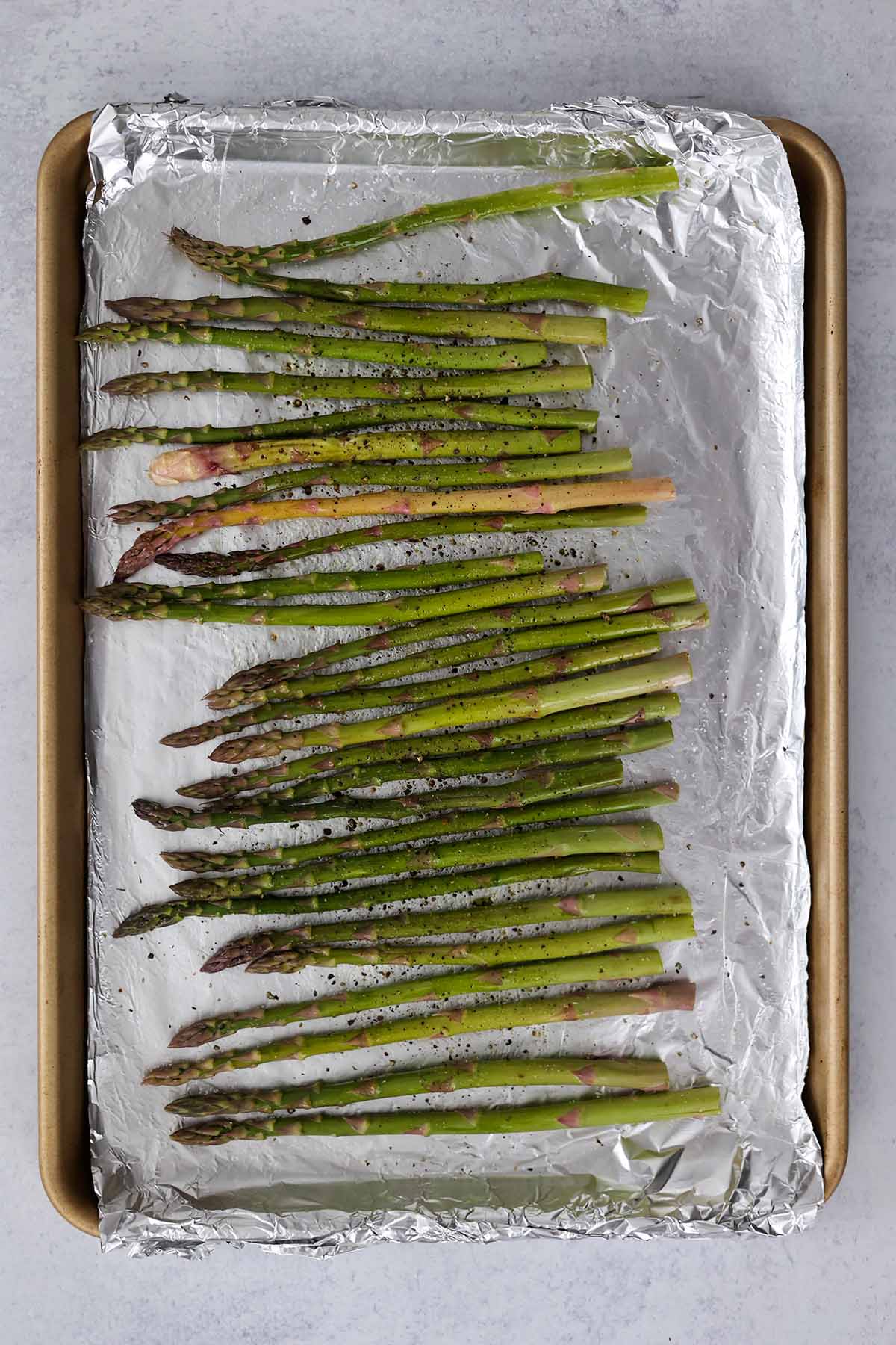 asparagus on a baking sheet. 