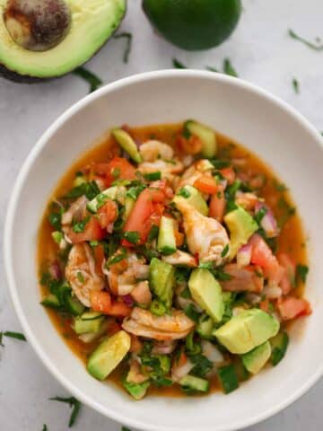 shrimp ceviche in a bowl.