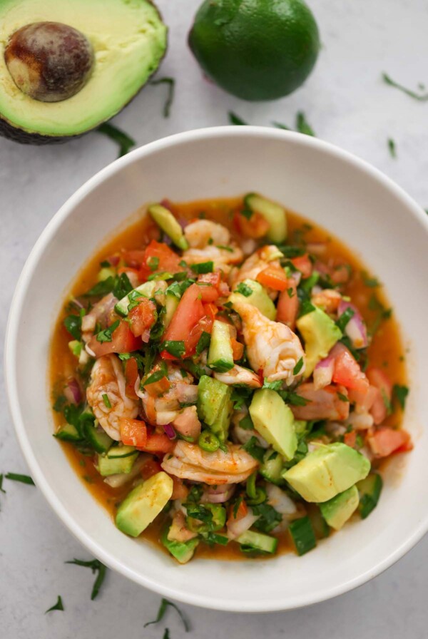 shrimp ceviche in a bowl.