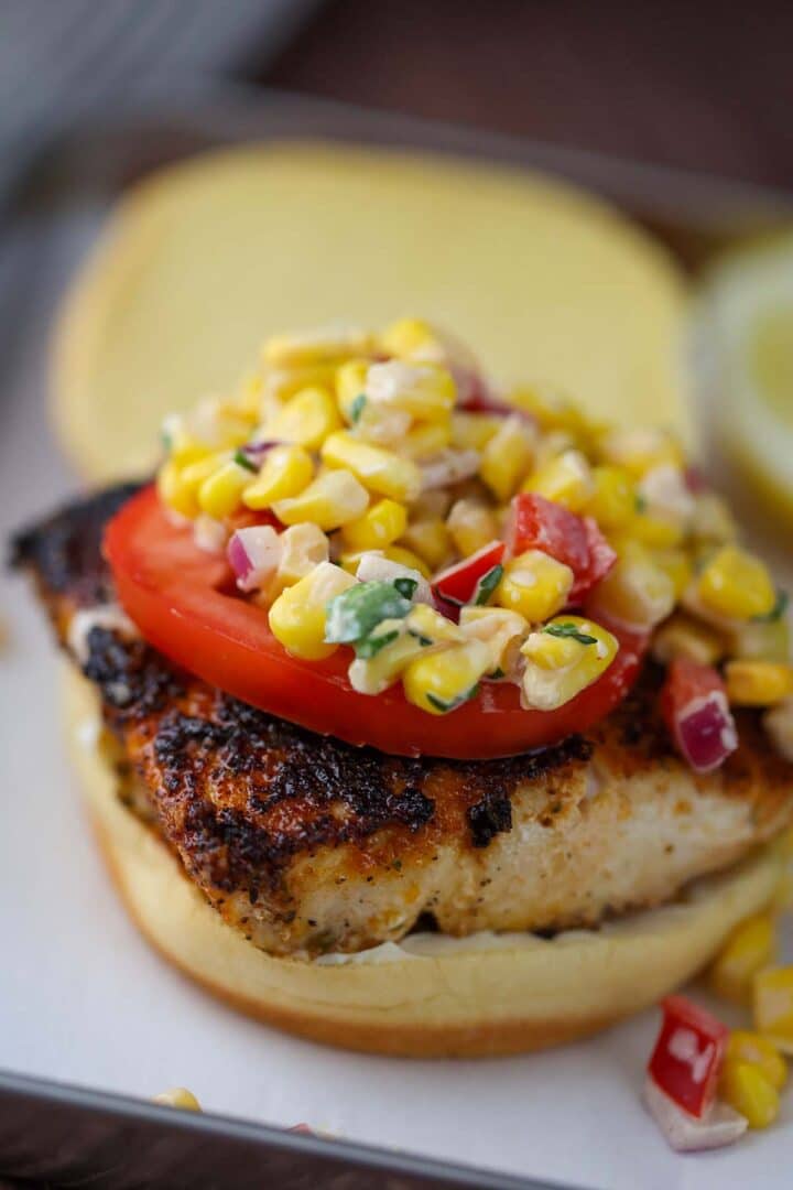 Mahi Mahi Sandwich (with Corn Salad) Cooked by Julie